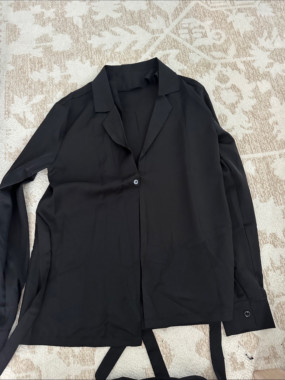 Classic Black Satin-Look Tie-Back Blouse